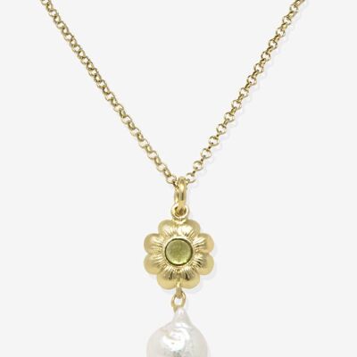 Vergoldete Mini-Blume-Peridot-Halskette