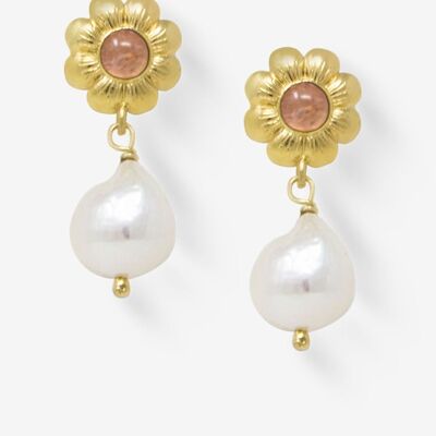 Mini Flower Gold-plated Pink Tourmaline Earrings