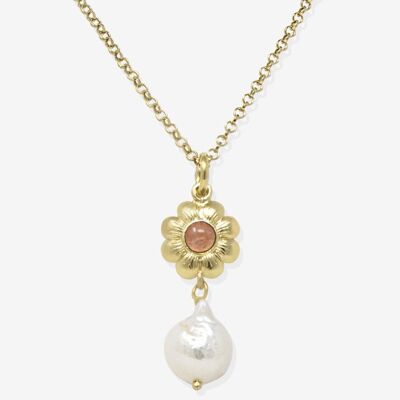 Mini Flower Gold-plated Pink Tourmaline Necklace