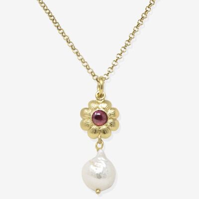 Collier Plaqué Or Rhodolite Mini Fleur