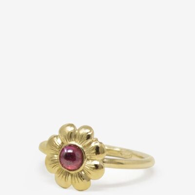 Vergoldeter Rhodolit-Ring mit Mini-Blume
