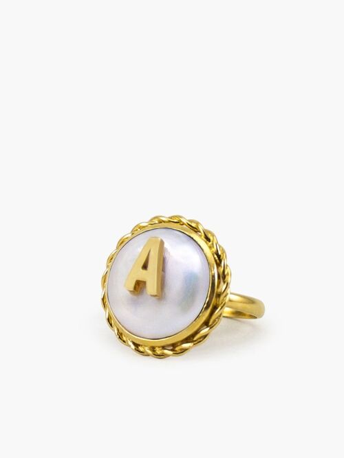 Moonglow Gold-Plated Initial A Pearl Ring