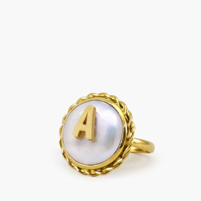 Moonglow Gold-Plated Initial A Pearl Ring