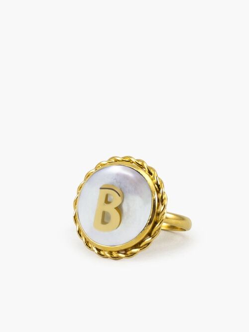 Moonglow Gold-Plated Initial B Pearl Ring