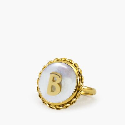 Moonglow Gold-Plated Initial B Pearl Ring