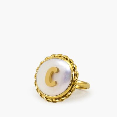 Anello con perla iniziale C placcato in oro Moonglow