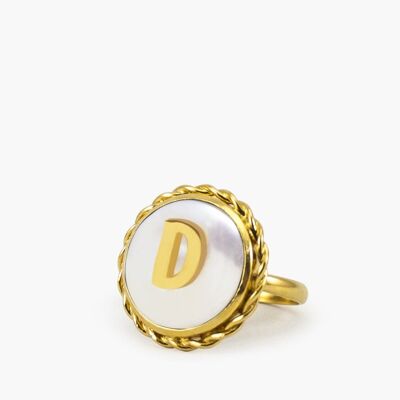 Bague Moonglow en plaqué or avec initiale D et perle