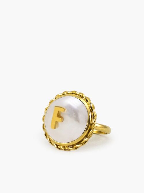 Moonglow Gold-Plated Initial F Pearl Ring