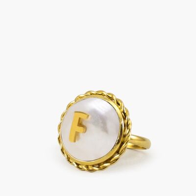 Moonglow Gold-Plated Initial F Pearl Ring