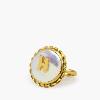 Anillo de perla con inicial H chapado en oro Moonglow