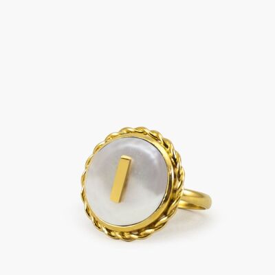 Anello con perla iniziale I placcato in oro Moonglow