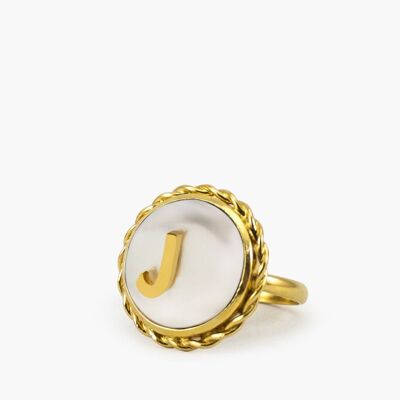 Anillo de perla con inicial J chapado en oro Moonglow