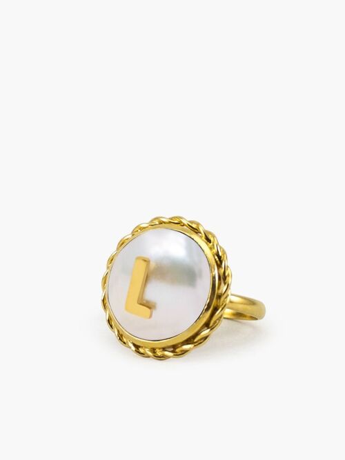 Moonglow Gold-Plated Initial L Pearl Ring