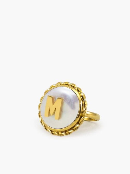 Moonglow Gold-Plated Initial M Pearl Ring