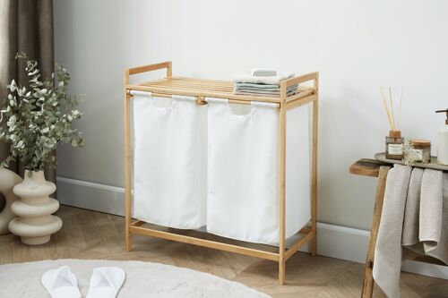 Bamboo rack with 2 laundry baskets