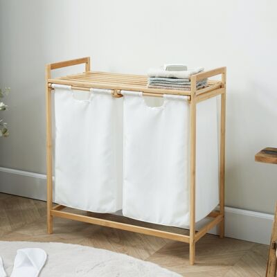 Bamboo rack with 2 laundry baskets