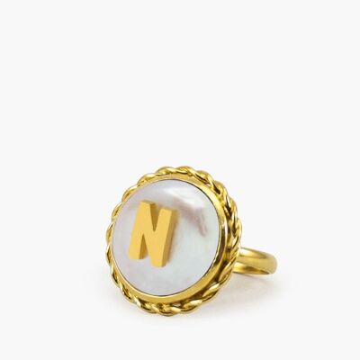 Moonglow Gold-Plated Initial N Pearl Ring