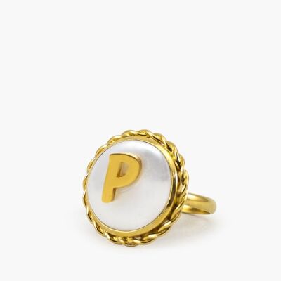 Bague Moonglow en plaqué or avec initiale P et perle