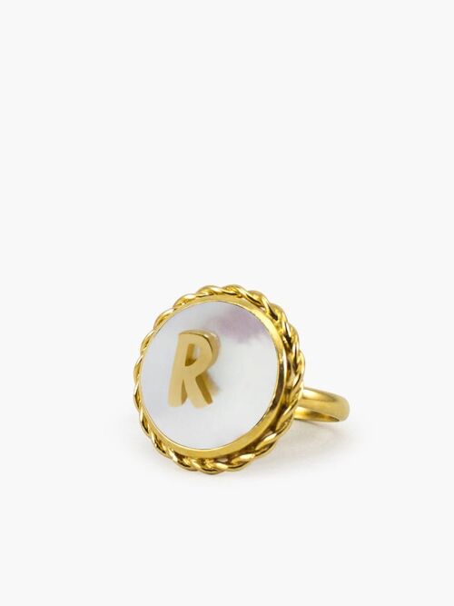Moonglow Gold-Plated Initial R Pearl Ring