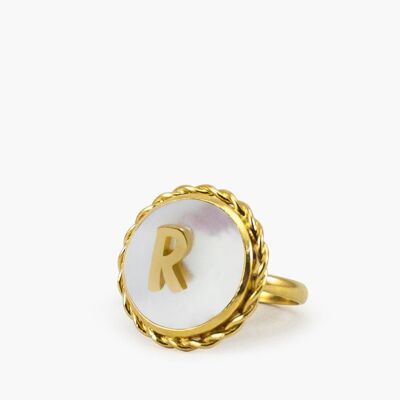 Anillo de perla con inicial R chapada en oro Moonglow