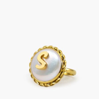 Moonglow Gold-Plated Initial S Pearl Ring