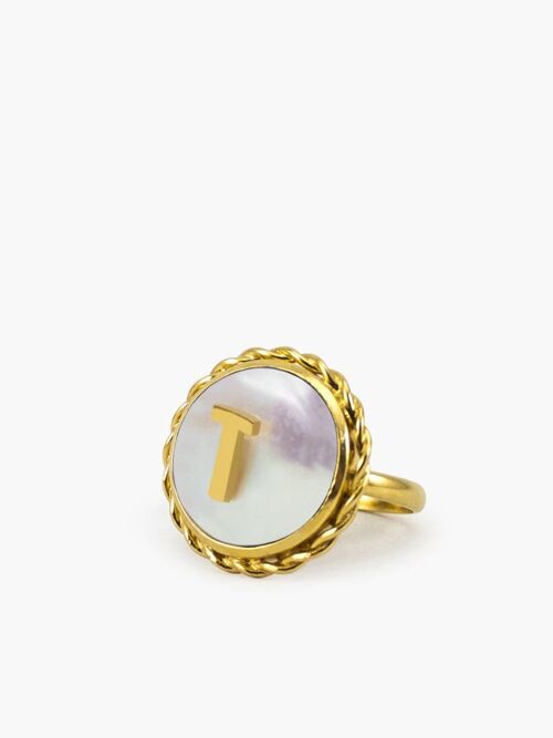 Moonglow Gold-Plated Initial T Pearl Ring