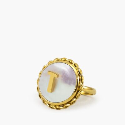 Moonglow Gold-Plated Initial T Pearl Ring