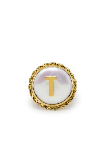 Bague Moonglow en plaqué or avec initiale T et perle 3