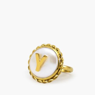 Moonglow Gold-Plated Initial Y Pearl Ring