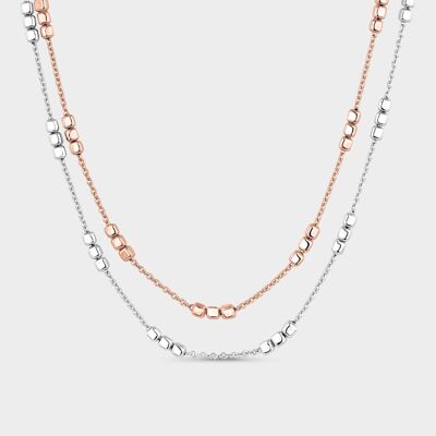 Two-tone double necklace with trio of cubes