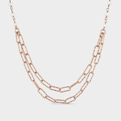 Rose gold double necklace with links and pearls