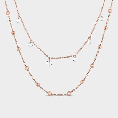 Double necklace rose gold and white zircons