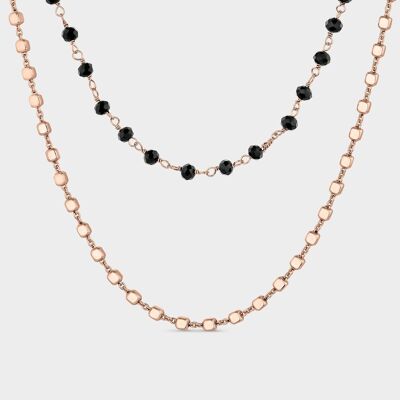 Collana doppia in oro rosa e onice nero