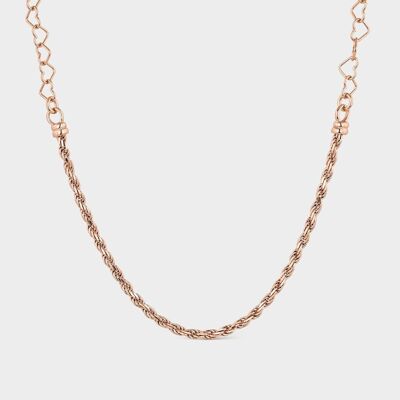 Rose gold rope and hearts necklace