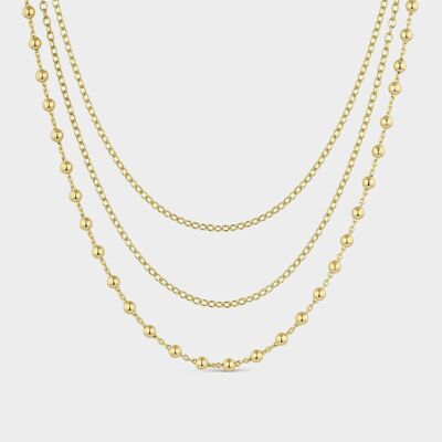 Triple gold-plated necklace with rosary beads