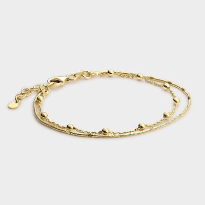 Bracciale doppio placcato oro con perline sferiche