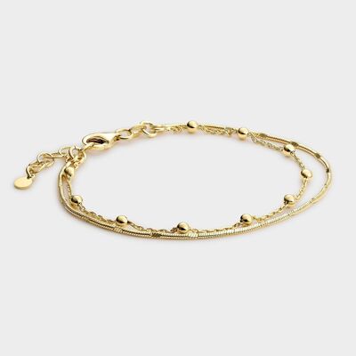 Gold-plated double bracelet with spherical beads