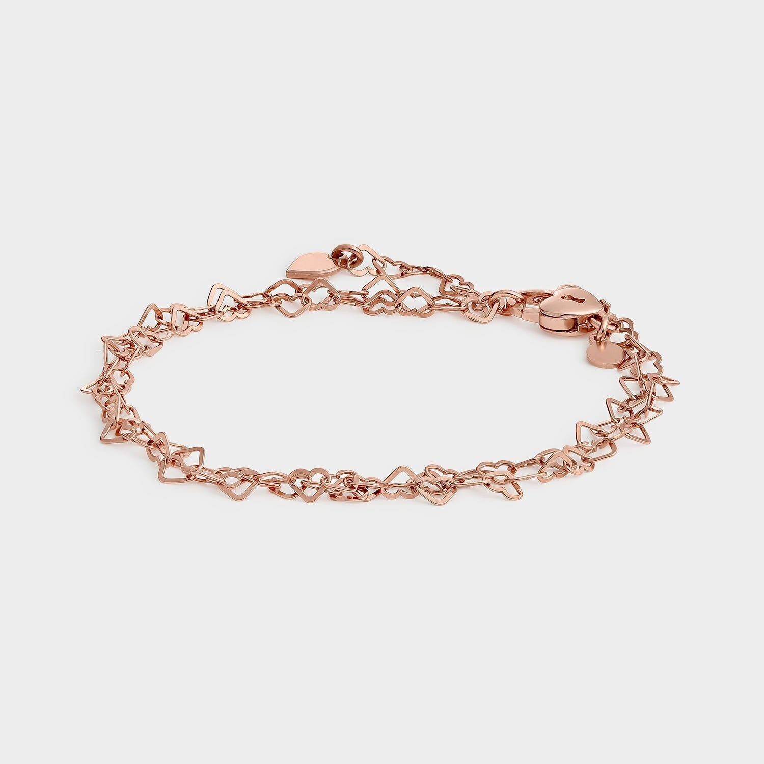 Bracciale in oro rosa con maglie a cuore