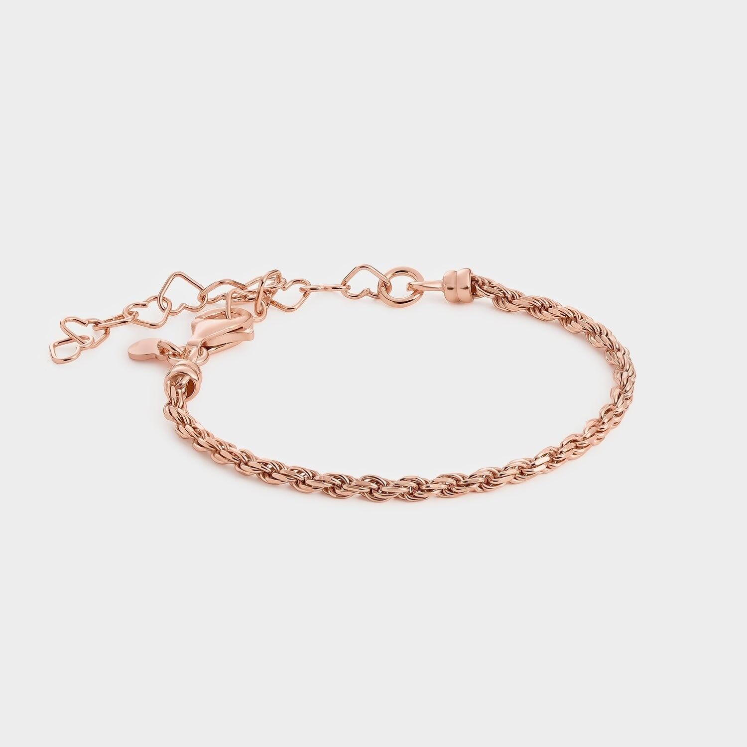 Bracciale corda e cuori in oro rosa