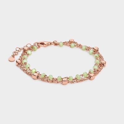 Rose gold triple bracelet with green jade cubes