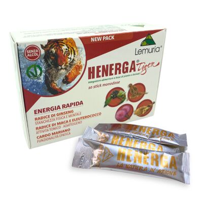 Lemuria - Henerga Tiger - Fast Energy, Against Physical and Mental Fatigue - Food Supplement Based on Plants and Derivatives - In new format, 10 sticks of 10 ml