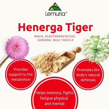 Lemuria - Henerga Tiger - Fast Energy, Contre la Fatigue Physique et Mentale - Complément Alimentaire à Base de Plantes et Dérivés - Dans un nouveau format, 10 sticks de 10 ml 2