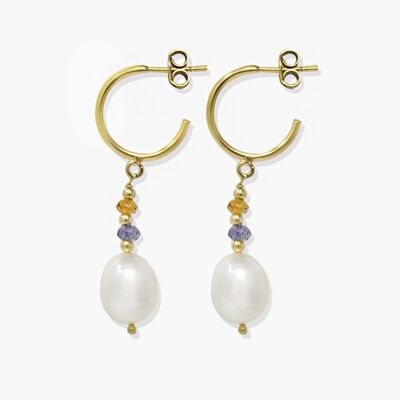 Multicolor Pearl And Tourmaline Hoop Earrings