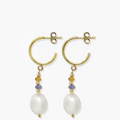 Multicolor Pearl And Tourmaline Hoop Earrings