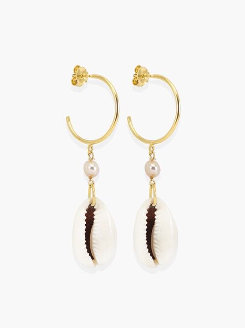 Pearls & Cowrie Shell Hoop Earrings