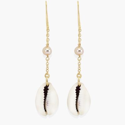 Pearls & Cowrie Shells Chain Earrings
