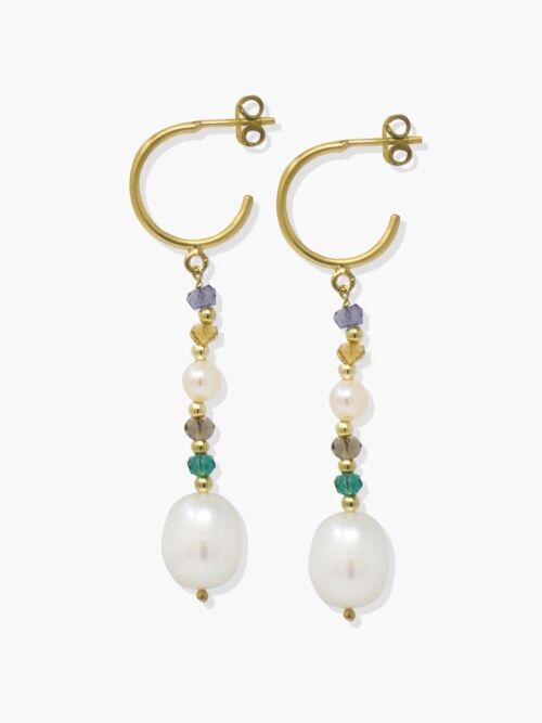 Pearls & Tourmalines Hoop Earrings