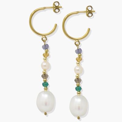 Pearls & Tourmalines Hoop Earrings