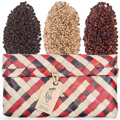 Trio palms - (Kampot pepper: black 50g - red 50g - white 50g) - Premium