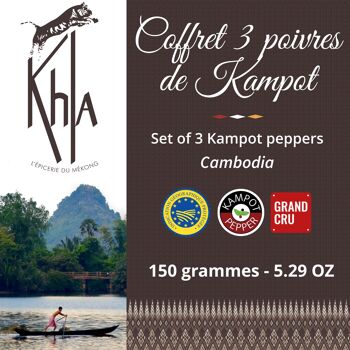 Trio palmes - (Poivre de Kampot : noir 50g - rouge 50g - blanc 50g) - Premium 2
